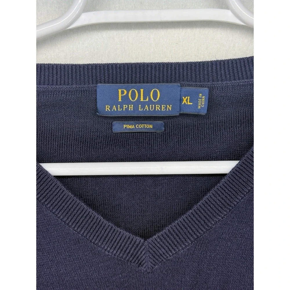 Polo‎ Ralph Lauren Men's Navy Pima Cotton V Neck Sweater Size XL